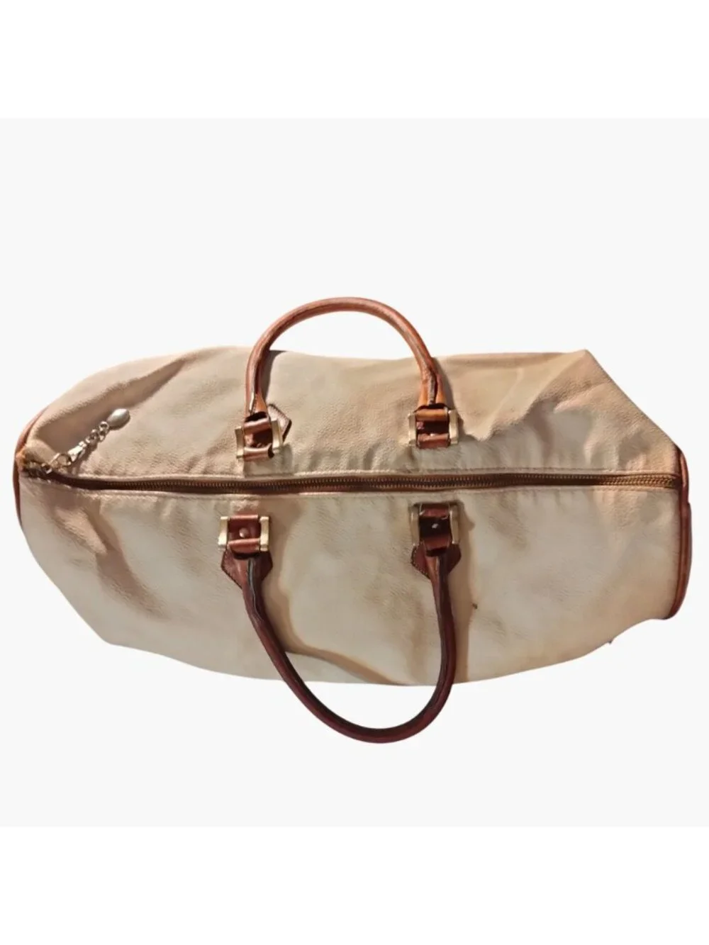Fedra Milano Beige Leather Tote Bag Brown Handles Italy 1970s Vintage Shabby Dis - Picture 4 of 16